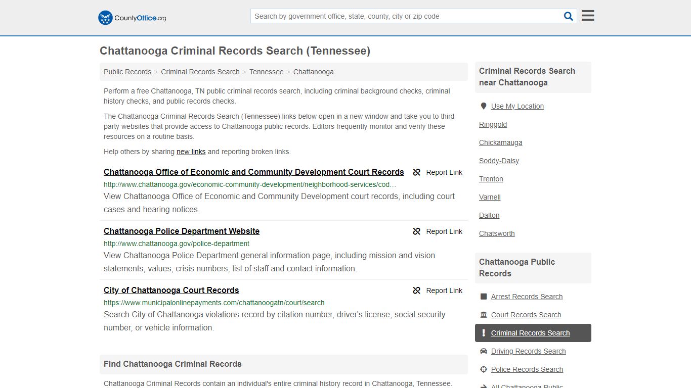 Chattanooga Criminal Records Search (Tennessee) - County Office